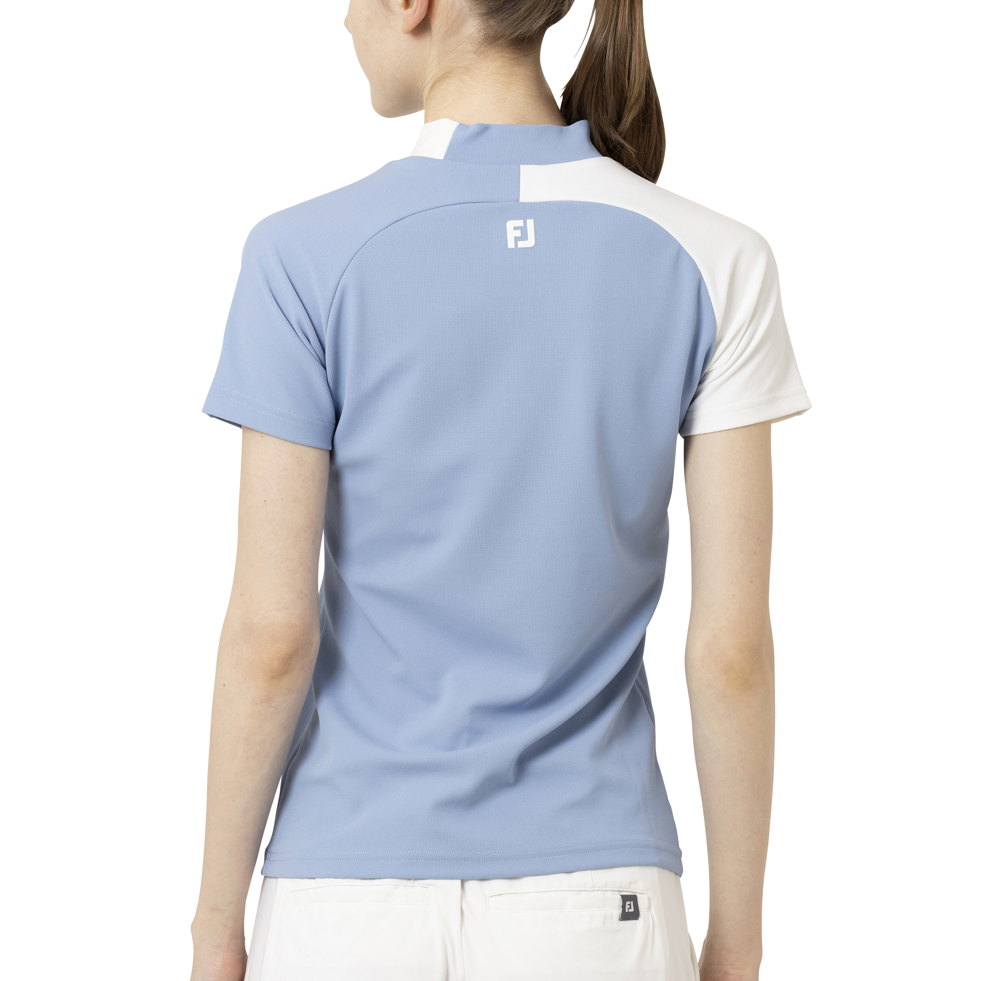 Short Sleeve Logo Mock Neck Shirts Women