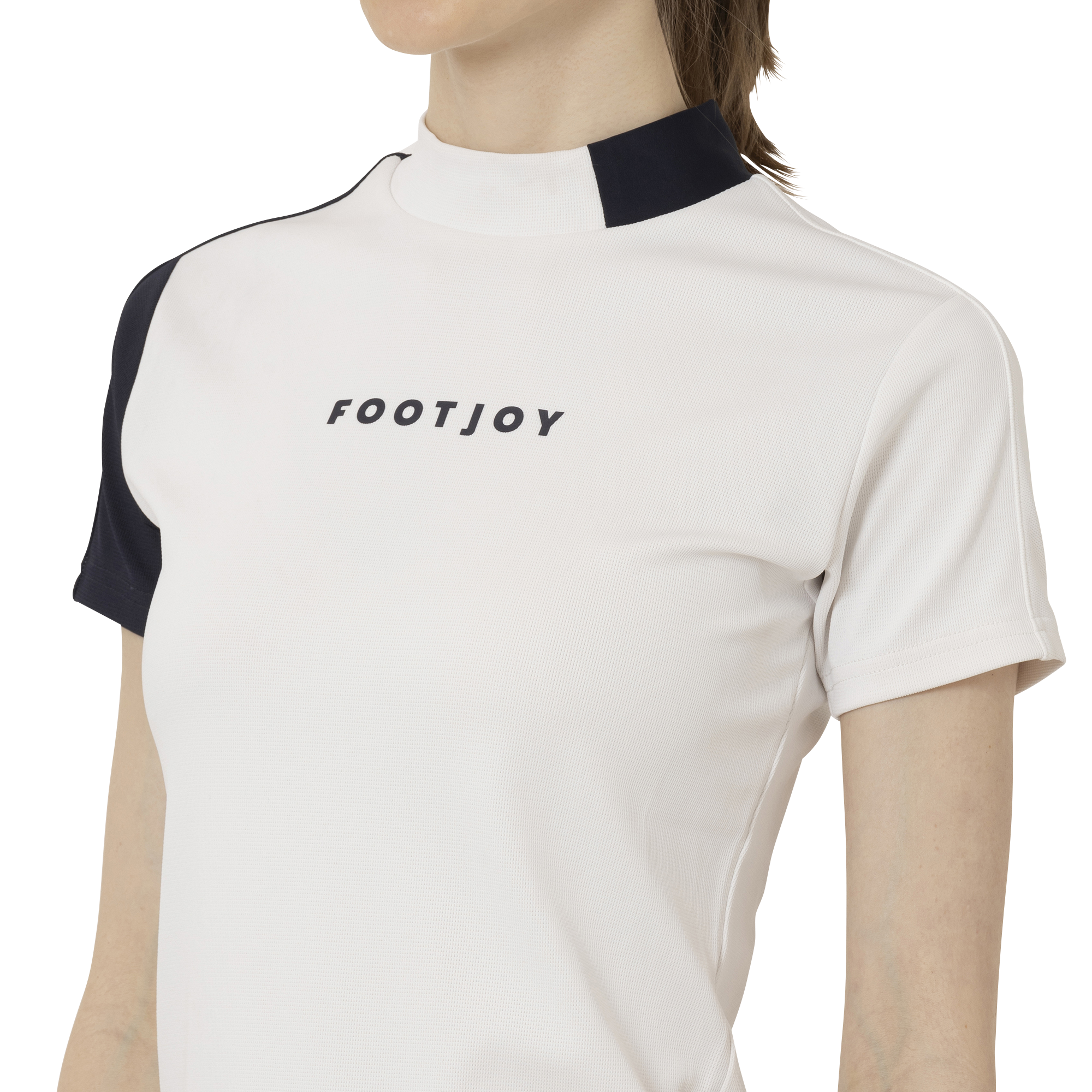 Short Sleeve Logo Mock Neck Shirts Women